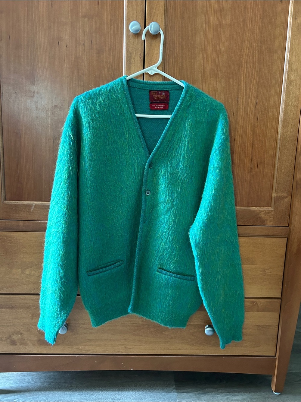 Cardigan…Sears Teal Knit Vintage with Red Label